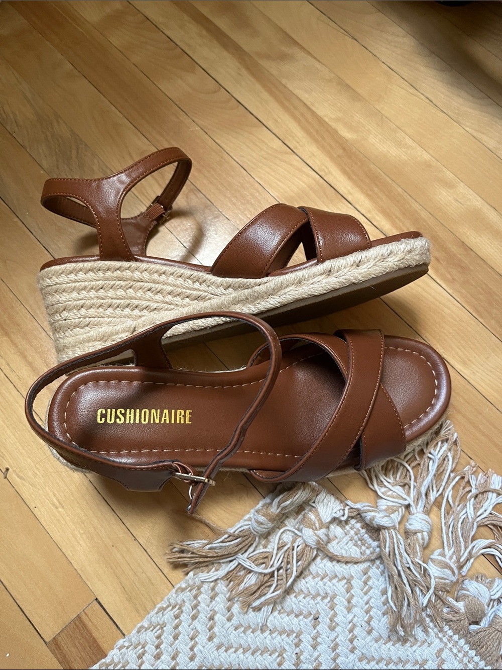 Cushionaire Women's Brown Espadrille Wedge Sandals